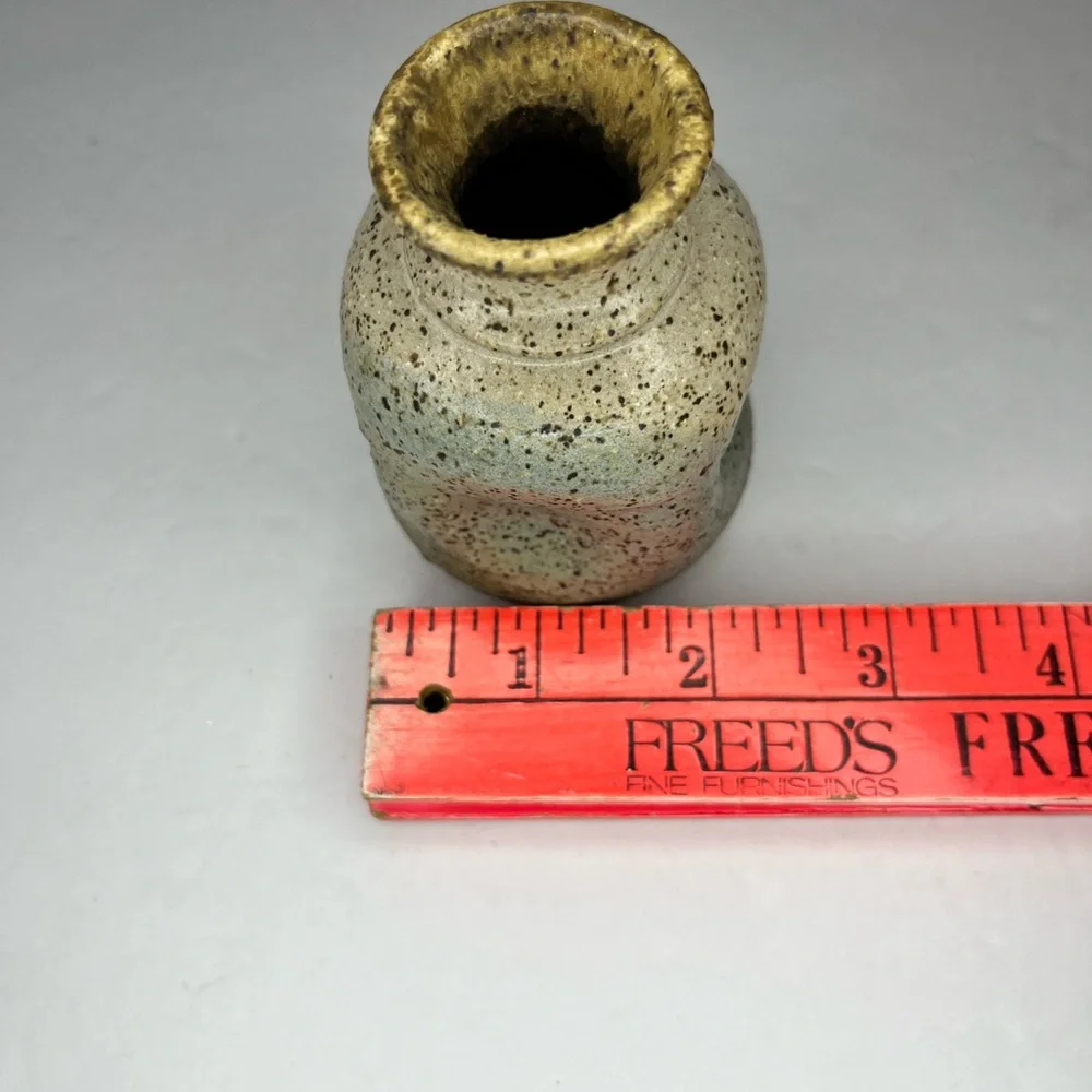 Vintage mid-century stoneware vase hand painted‎ abstract organic shape